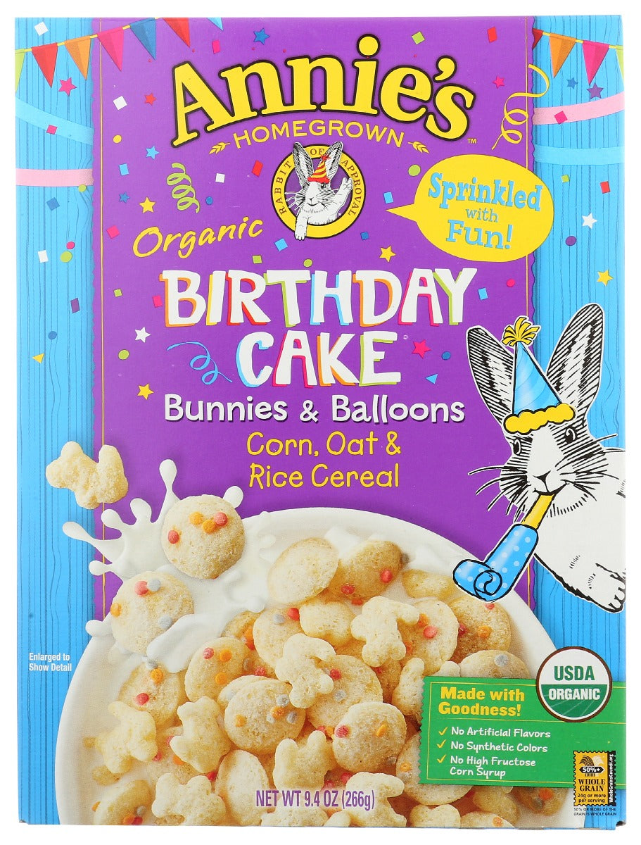 Annie's Organic Birthday Cake Corn, Rice, & Oat Cereal, 9.4 Oz