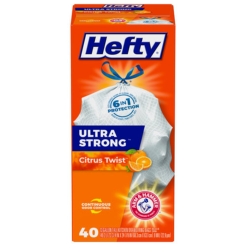 Hefty Ultra Strong Tall Kitchen Drawstring Trash Bags, Citrus Twist, 13 Gallon