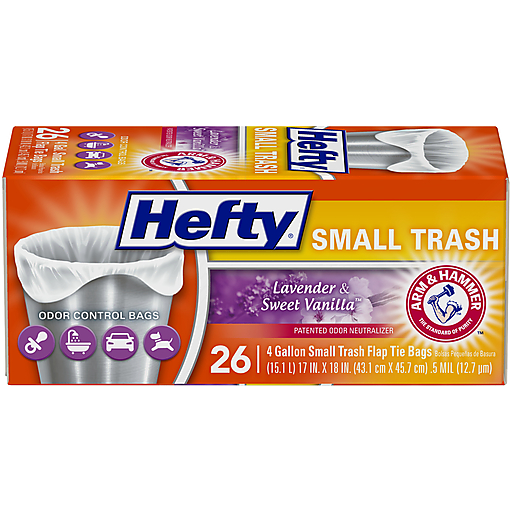 Hefty 4 Gal. Small Trash Flap Tie Bags 26 Ct Lavender & Sweet Vanilla Box