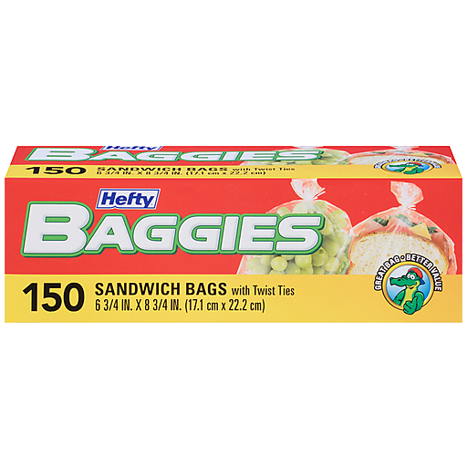 Hefty Baggies Sandwich & Storage Bags With Twist Ties 150 Ct Box