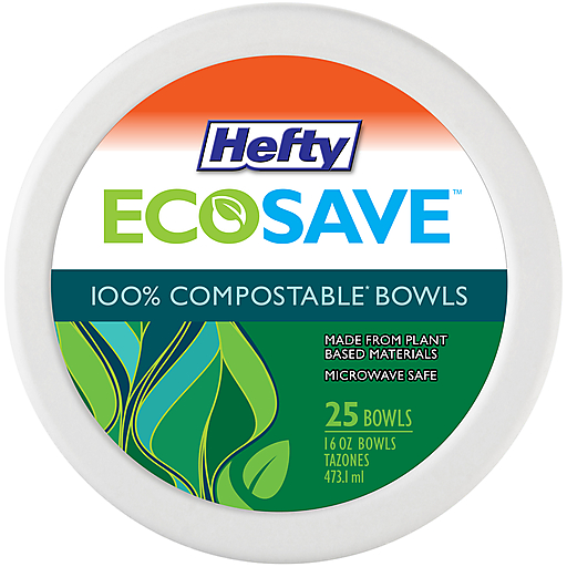 Hefty Super Strong Paper Dinnerware, 16 Oz Bowl, Bagasse, 25/Pack, 12 Packs/Carton
