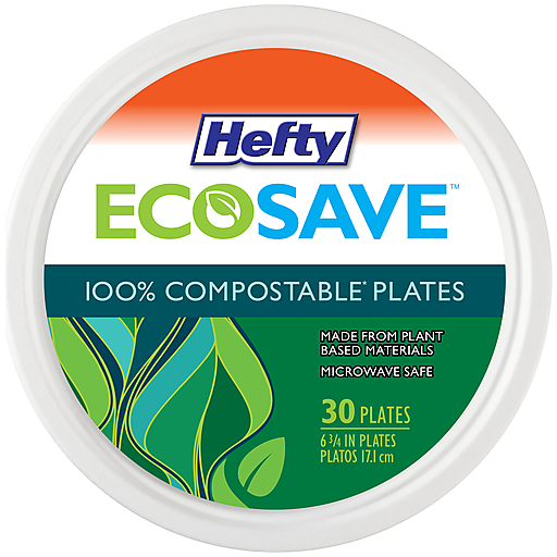 Hefty Super Strong Paper Dinnerware, 6 3/4" Plate, Bagasse, 30/Pack, 12 Packs/Carton