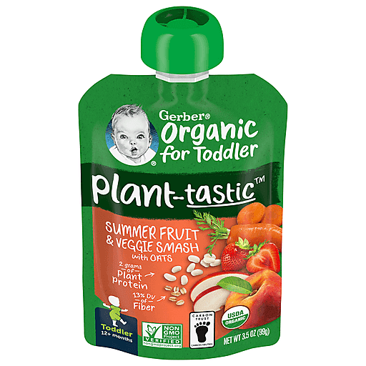 Gerber Organic For Toddler Plant-tastic Pouch - Summer Fruit & Veggie Smash With Oats