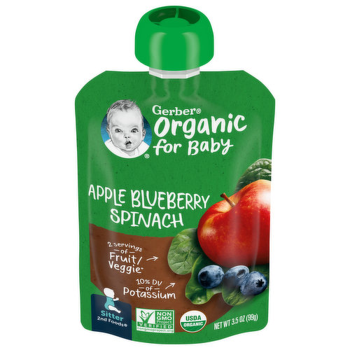 Gerber Organic For Baby Food Pouch - Apple Blueberry & Spinach