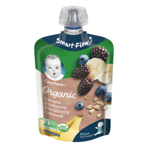 Gerber Sitter 2nd Foods Organic Banana Blueberry & Blackberry Oatmeal Baby Food Pouch - 3.5oz