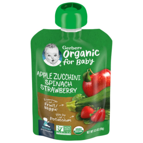 Gerber Organic 2nd Foods Baby Food, Apple Zucchini Spinach Strawberry, 3.5 Oz. Pouch