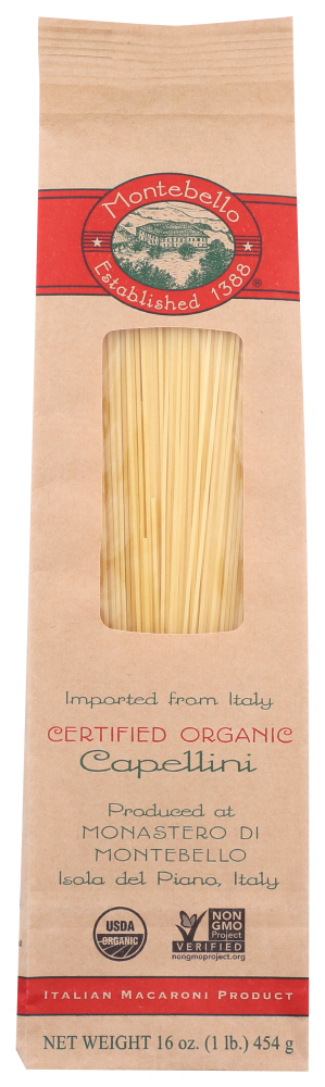 Montebello Organic Pasta – Capellini – Case Of 12 – 1 Lb