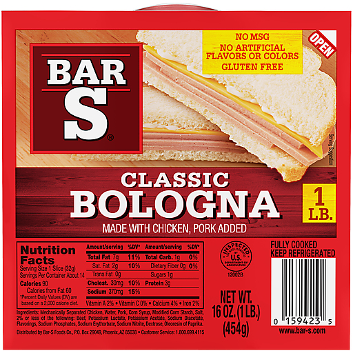 Bar S Classic Bologna Sliced Deli-Style Lunch Meat, 14 Slices Per Package, 1 Pound Pack