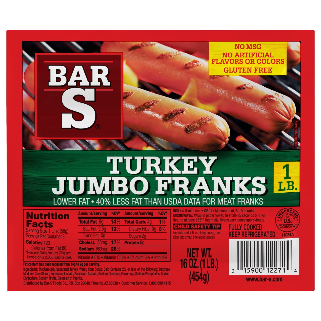 Bar S Turkey Jumbo Franks 1 Lb. Pack