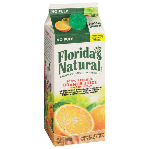 Florida's Natural Orange Juice, 100% Premium, No Pulp 52 Fl Oz