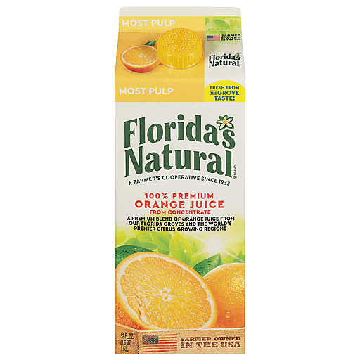 Florida's Natural Orange Juice, 100% Premium, Most Pulp 52 Fl Oz