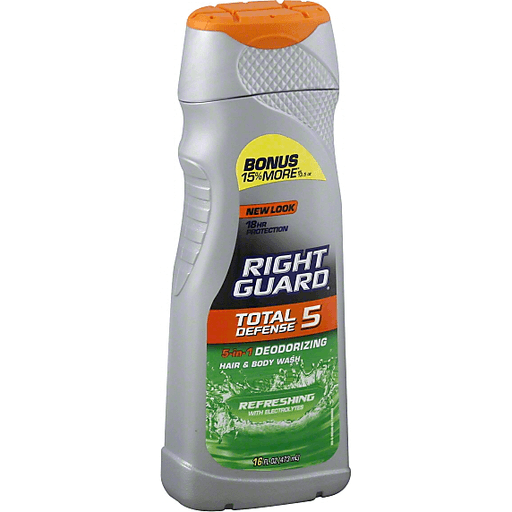 Right Guard Total Defense 5 5-in-1 Deodorizing Hair & Body Wash Refreshing With Electrolytes