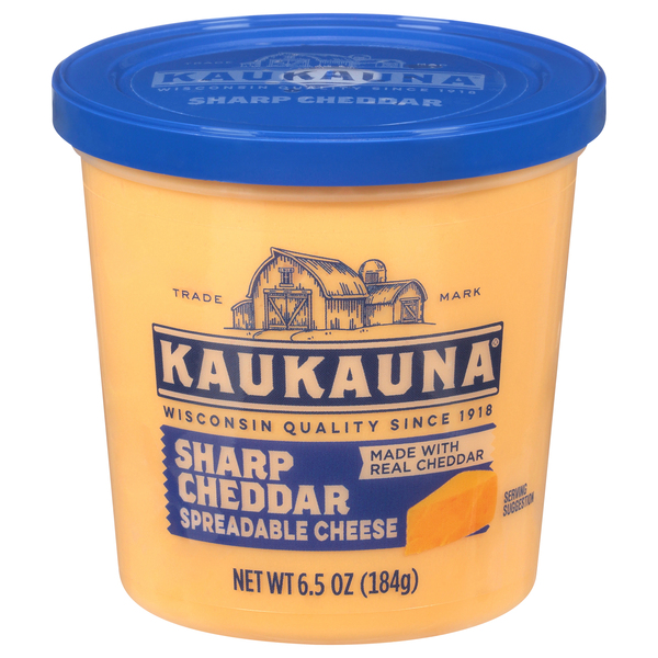 Kaukauna Spreadable Cheese, Sharp Cheddar Cheese Cup, 6.5 Oz