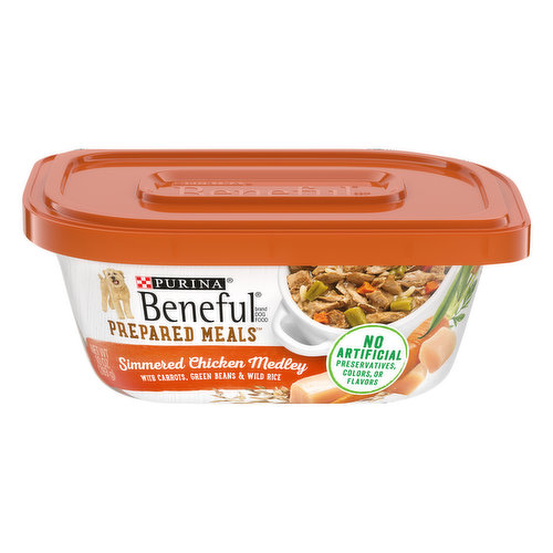 Beneful Purina High Protein Wet Dog Food With Gravy, Prepared Meals Simmered Chicken Medley 10 Oz. Tub