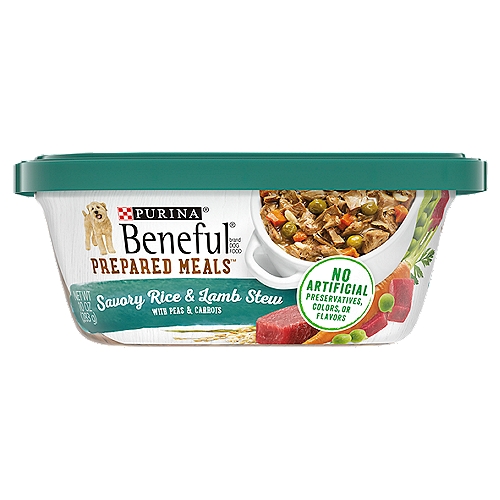 Beneful Purina High Protein Wet Dog Food With Gravy, Prepared Meals Savory Rice & Lamb Stew 10 Oz. Tub