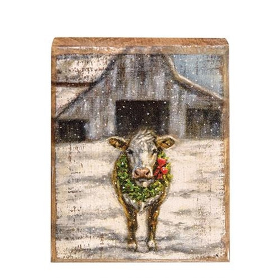 CWI Cow With Wreath Distressed Block G110084 Gifts