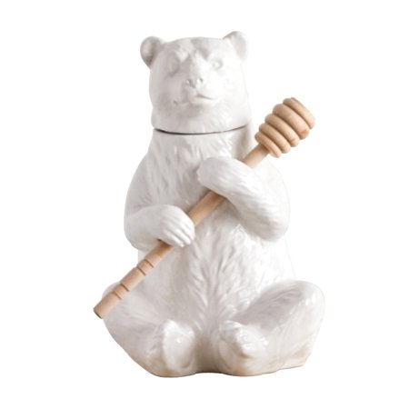 Ceramic Bear Honey Pot With Dipper