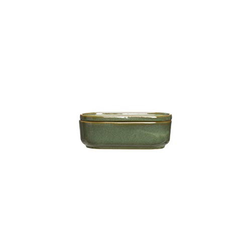 Creative Co-op Small Stoneware Container With Lid Reactive Glaze Finish Each One Will Vary Green