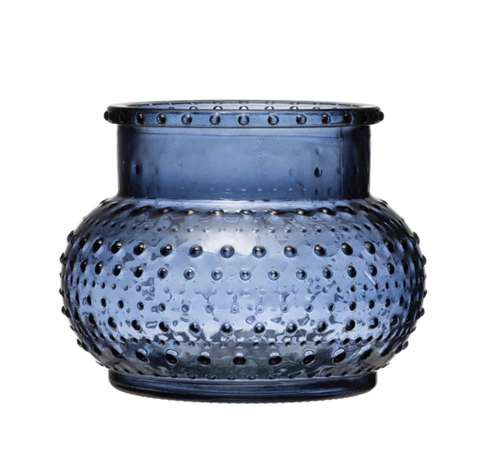 Creative Co-Op Glass Hobnail Candle Holder Vase - Blue