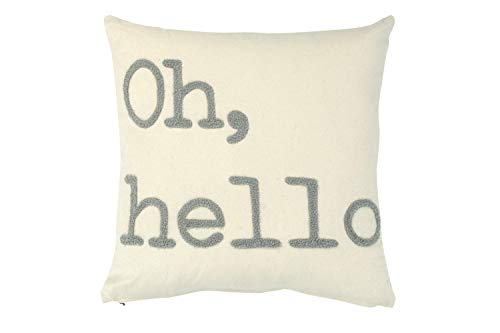 Creative Co-Op Co-Op Oh, Hello Embroidered Square Cotton Pillow, Grey