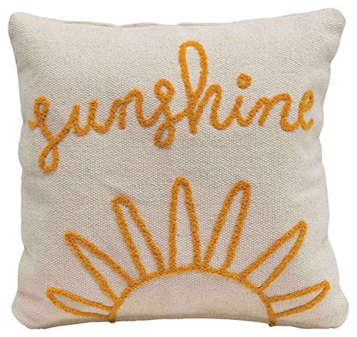 Creative Co-op Sunshine Embroidered Square Cotton Pillow Mustard