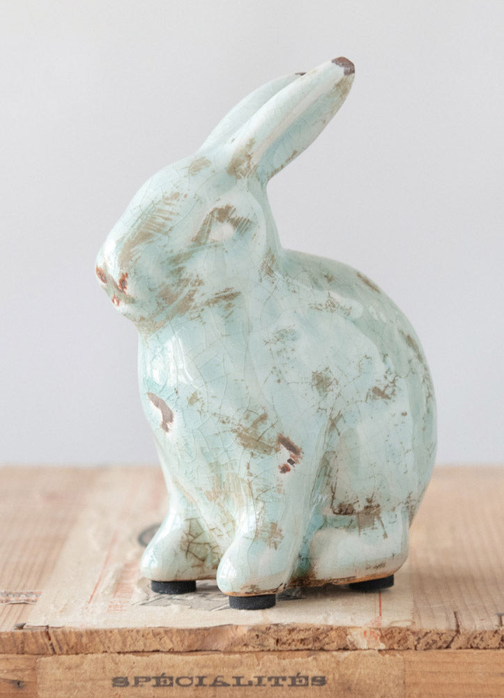 Creative Co-op Co-op Distressed Terracotta Figurine Rabbit Aqua