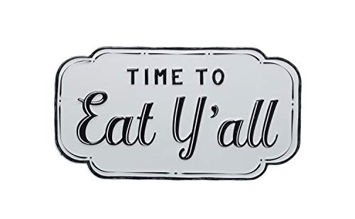 Creative Co-op 15 75 W Embossed Time To Eat Y All Enameled Metal Wall Decor White