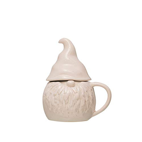 Creative Co-op Stoneware Gnome Covered 16 Oz Mugs White