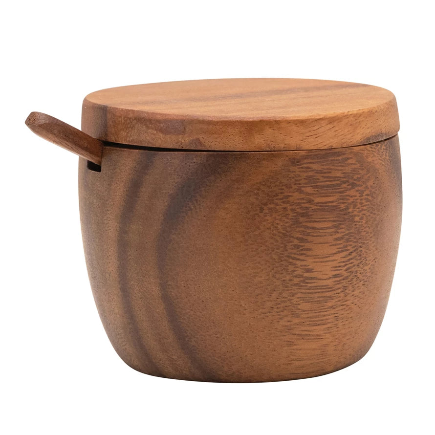 Creative Co-op Acacia Wood Covered Jar w/Spoon