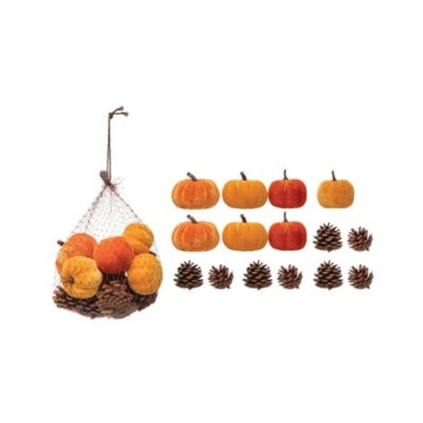 Velvet Pumpkin & Pinecone In Net