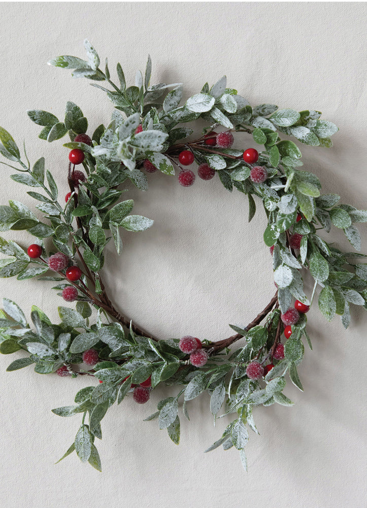 Creative Co-op Faux Leaves Berry Wreath With Frost By Co-op