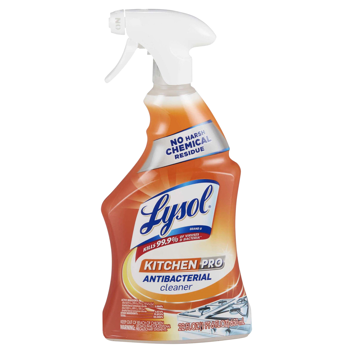 Lysol Kitchen Pro Antibacterial Cleaner, Citrus Scent, 22 Oz Spray Bottle