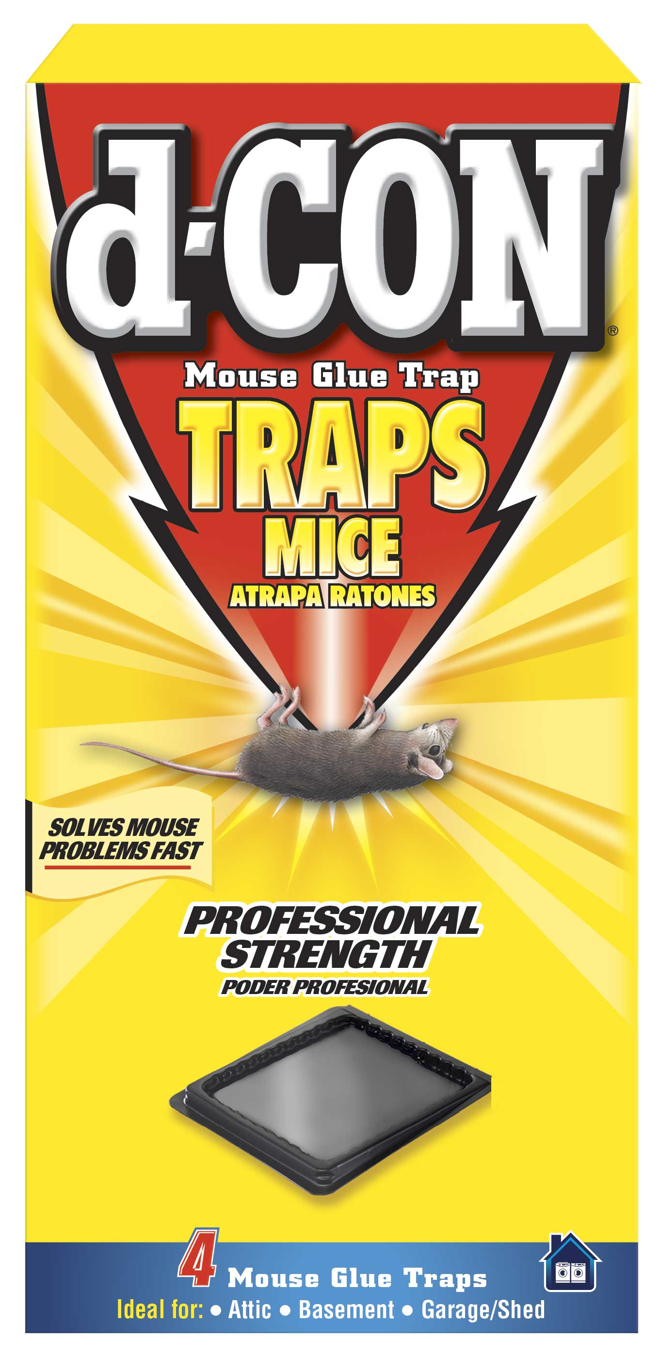 d-CON Mouse Glue Trap, Plastic, 4 Traps/Box, 12 Boxes/Carton