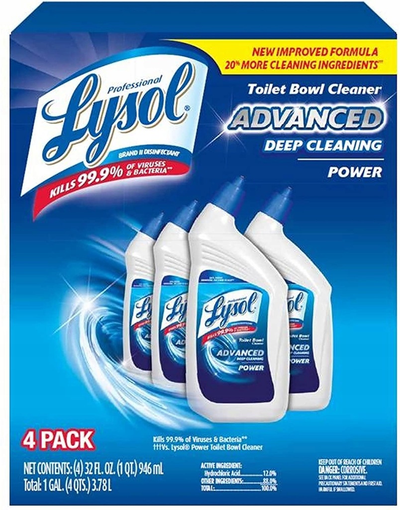 Lysol Advanced Toilet Bowl Cleaner [Bathroom Bacteria Disinfectant 4x 946ml]