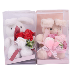 Hv Valentine Gift Rabbit & Flower W/pvc Box 2 Asstd