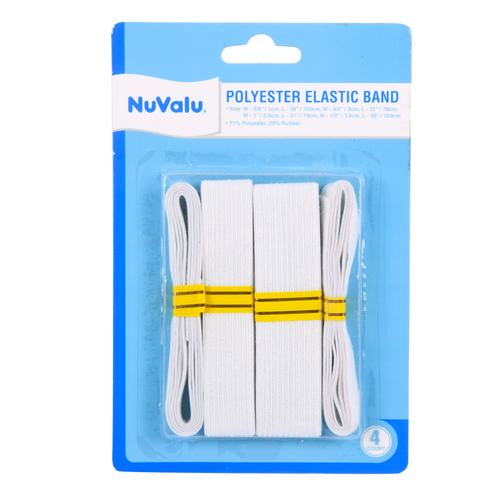 Nuvalu Polyester Elastic Band White 4pc Asst