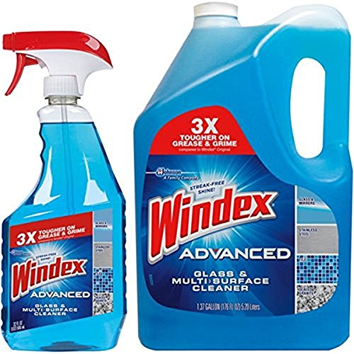 Windex Advanced Glass & More Cleaner Trigger Spray 946mL/1 Qt + Refill 1.37 Gallon