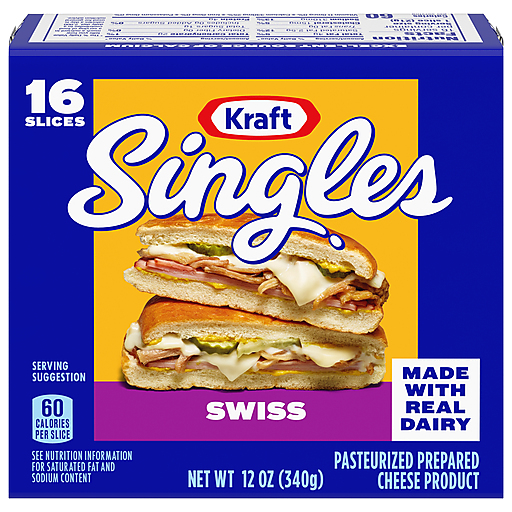 Kraft Singles Swiss Pasteurized Prepared Cheese Product Slices, 16 Ct Pack