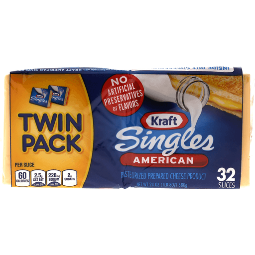 Kraft Singles American Cheese Slices Twin Pack, 32 Ct Pack