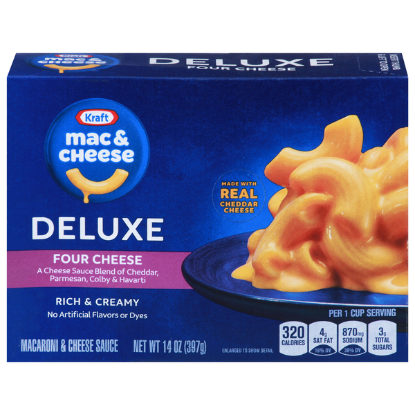 Kraft Macaroni & Cheese Sauce, Four Cheese, Deluxe 14 Oz