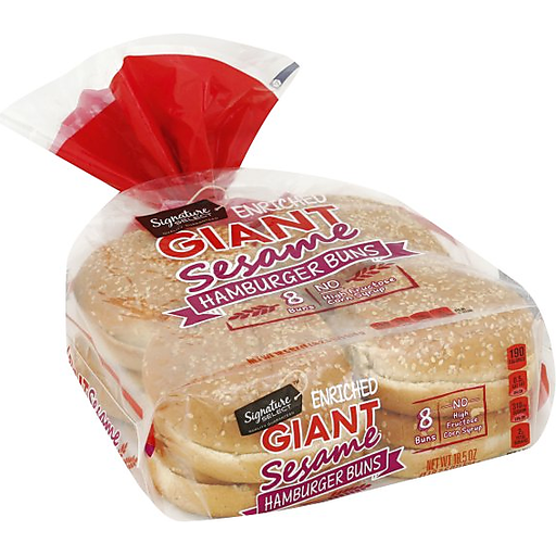 Signature Select Hamburger Buns, Enriched, Giant, Sesame