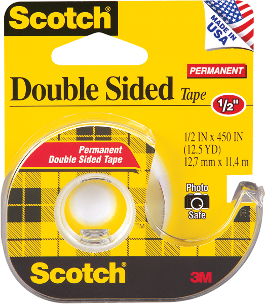 Scotch Permanent Double Sided Tape 137, 1/2 X 450in Roll In Refillable Dispenser