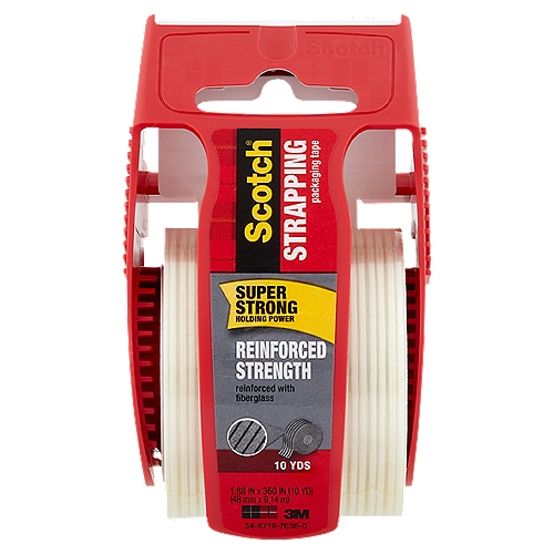 Scotch Reinforced Strength Shipping And Strapping Tape In Dispenser, 1.5" Core, 1.88" X 10 Yds, Clear