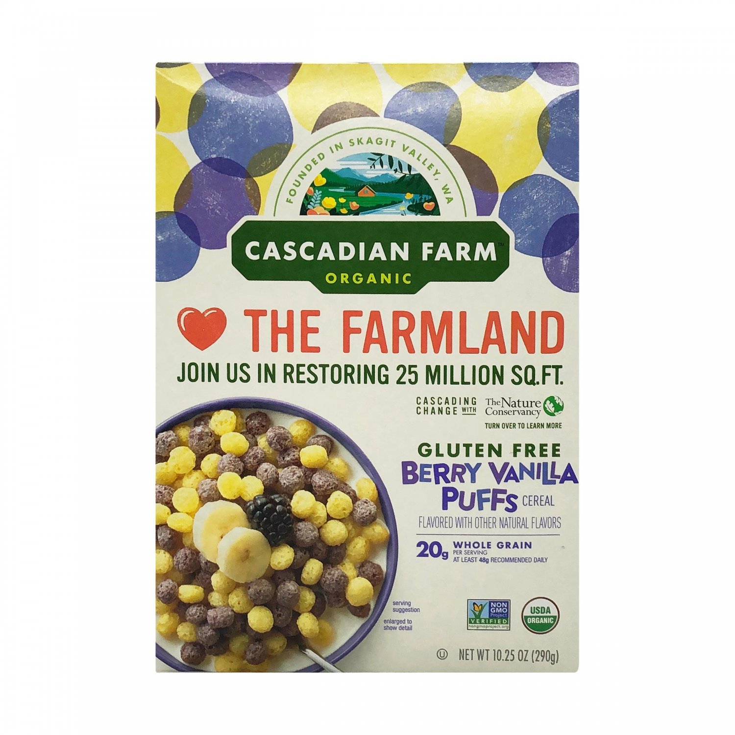 Cascadian Farm Organic Gluten Free Berry Vanilla Puffs Cereal 10.25 Oz