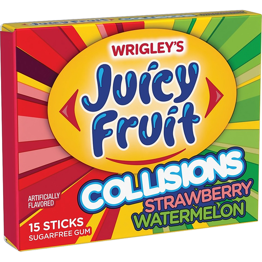Juicy Fruit Collisions Strawberry Watermelon Chewing Gum, Single Pack, 15 Stick
