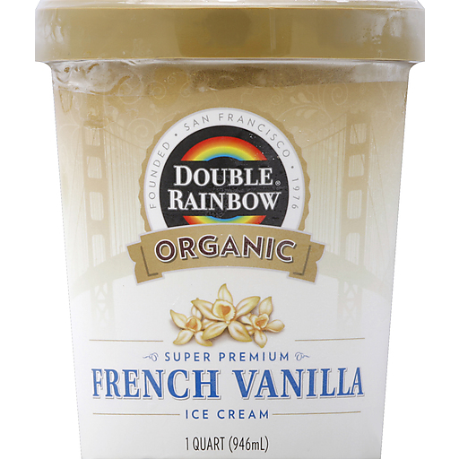 Double Rainbow Organic Ice Cream, Super Premium, French Vanilla