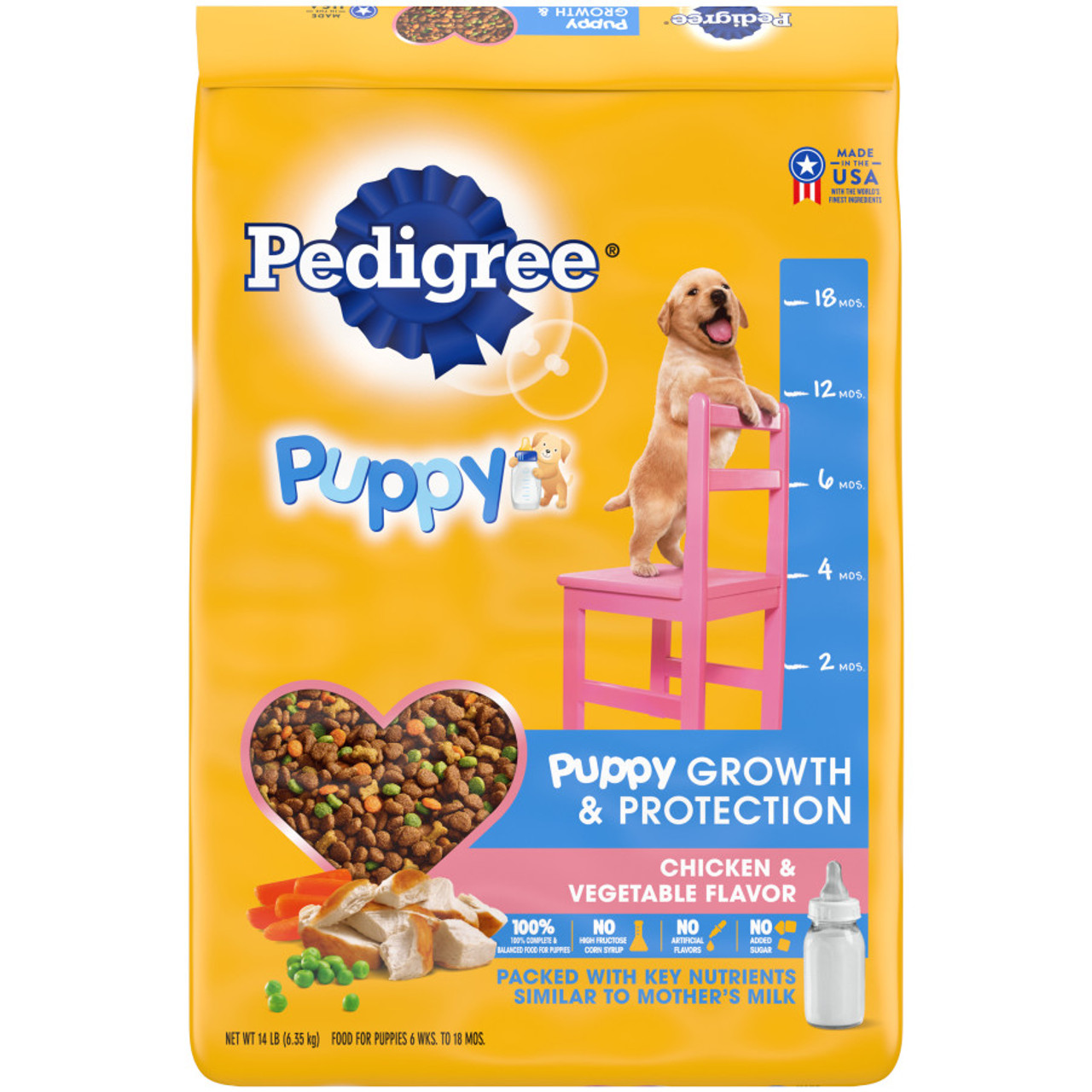 Pedigree Puppy Growth & Protection Dry Dog Food Chicken & Vegetable Flavor, 14 Lb. Bag
