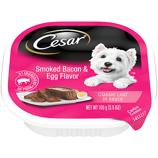 Cesar Smoked Bacon & Egg Flavor Classic Loaf In Sauce Canine Cuisine 3.5 Oz. Tray