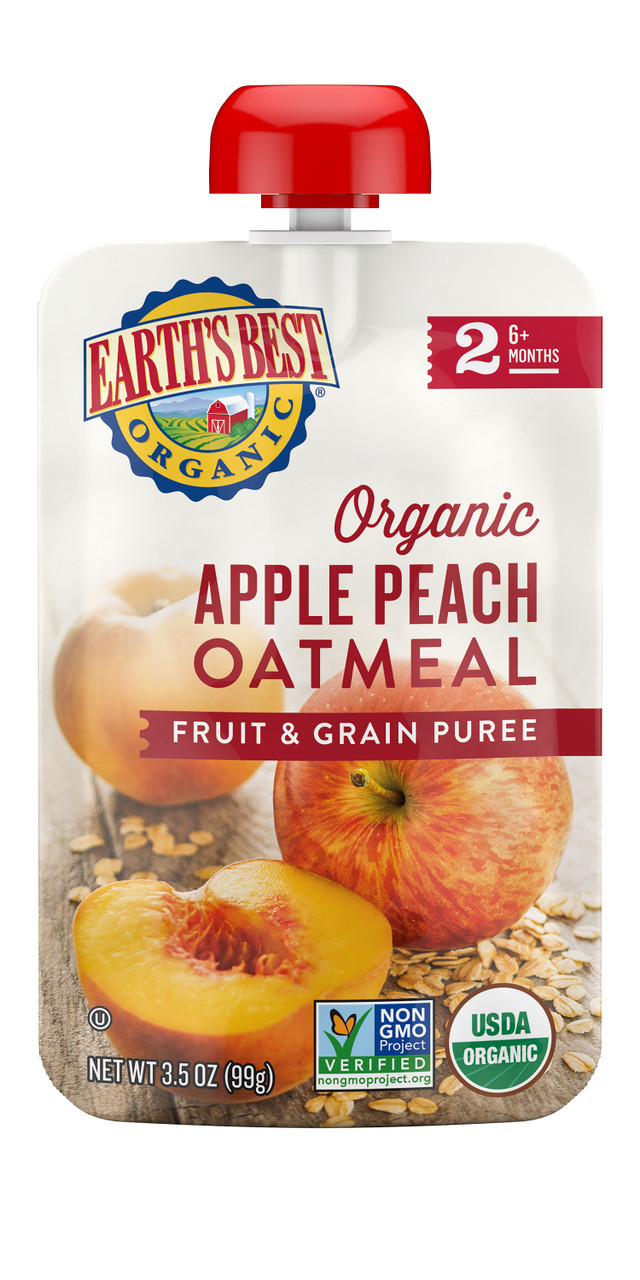 Earth's Best Organic Apple Peach Oatmeal Fruit & Grain Stage 2 Baby Food Puree Pouch