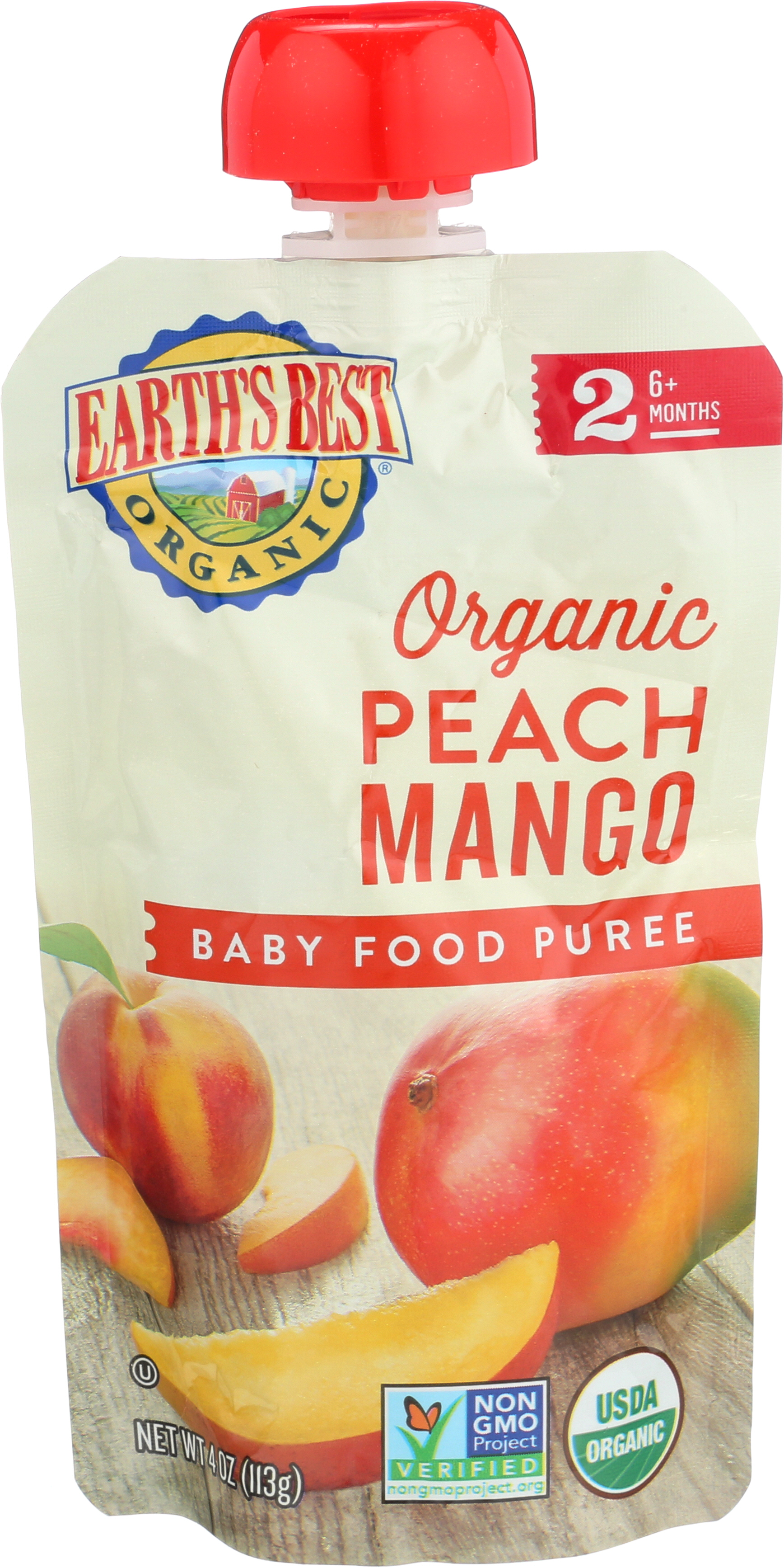 Earth's Best Organic Stage 2 Baby Food, Peach Mango, 4 Oz Pouch